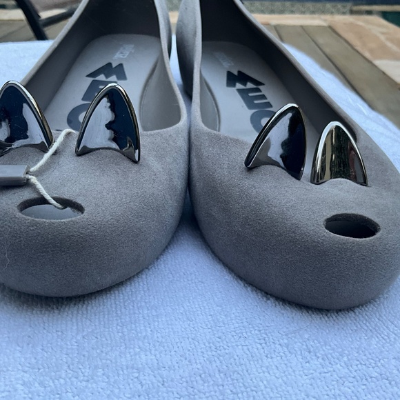 MELISSA MeoW grey sueded ballet flats w/ Cat Ears + cut out Nose USA 10 - Picture 4 of 8